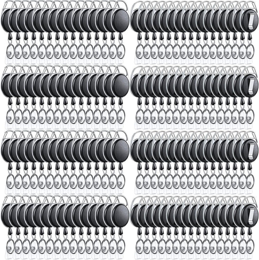 Laumoi Retractable ID Badge Holder Badge Reel with Belt Clip and Key Ring, Name ID Badge Clips Keychain for Office Worker Doctor Nurse Employee (Black,250)