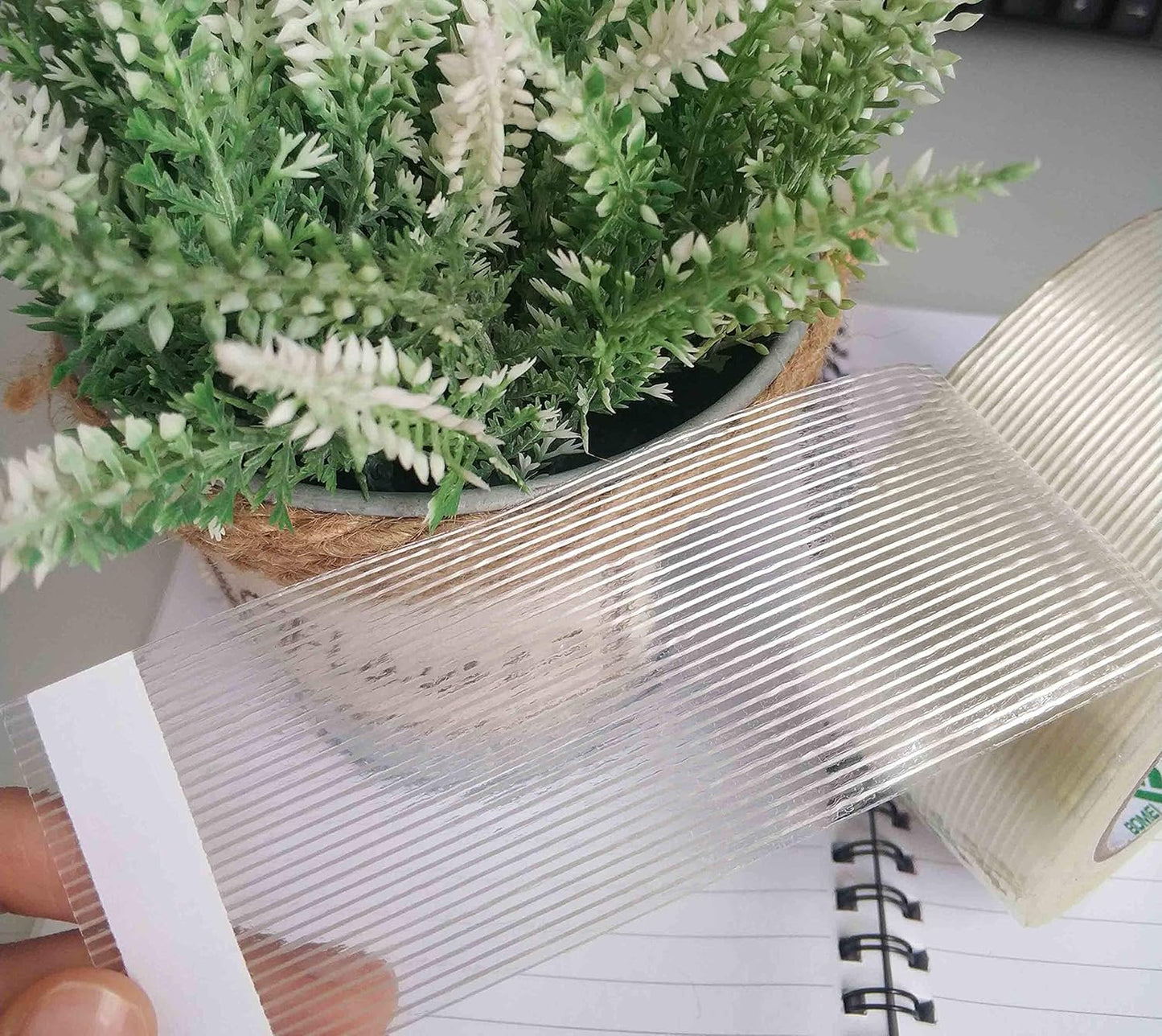 BOMEI PACK 6PACK Reinforced Packing Tape, 5.5Mil 2Inx 60Yds, Heavy Duty Fiber Strapping Adhesive Packaging Tape