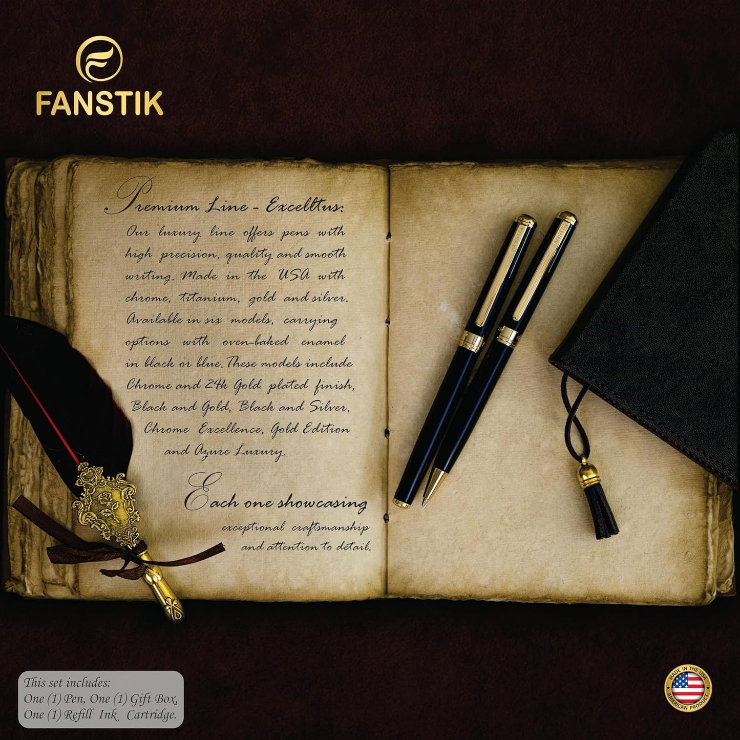 Customized Black & Gold Luxury Rollerball pen (Made In USA) fancy gift set for women, Real 24K Gold Plating, Professional executive pen gift set for men (Lux Custom-Rollerball Black-Gold)