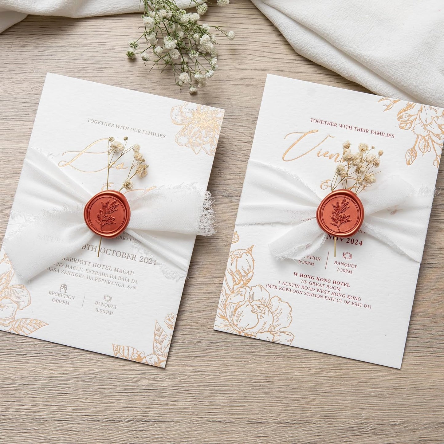 PONATIA 50PCS Terracotta Orange Wax Seal Stickers - Eucalyptus Design Self- Adhesive Stickers Perfect for Wedding Invitation, Envelopes, Christmas Cards, Menu, Vellum Jackets Decoraction