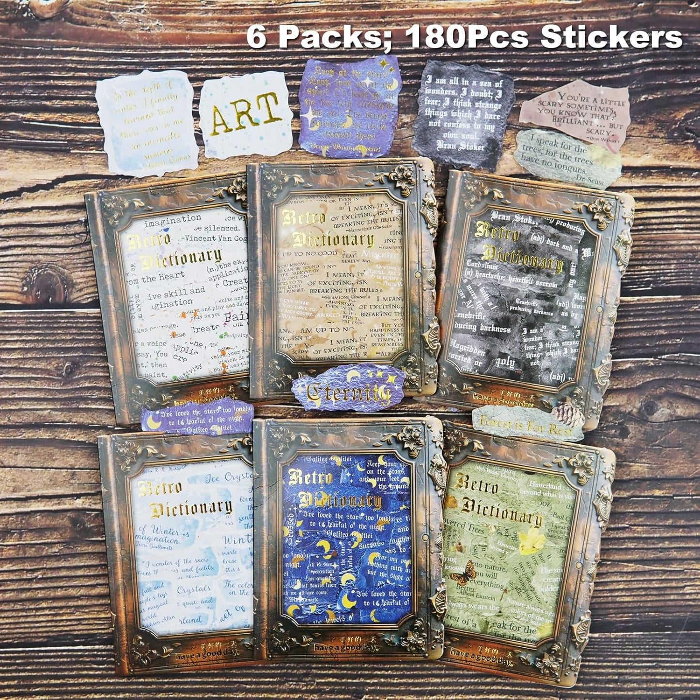180Pcs Retro Dictionary Stickers with Gold Foil Accents, Vintage Word Stickers for Scrapbooking, Journaling, Crafts, DIY Ephemera Supplies