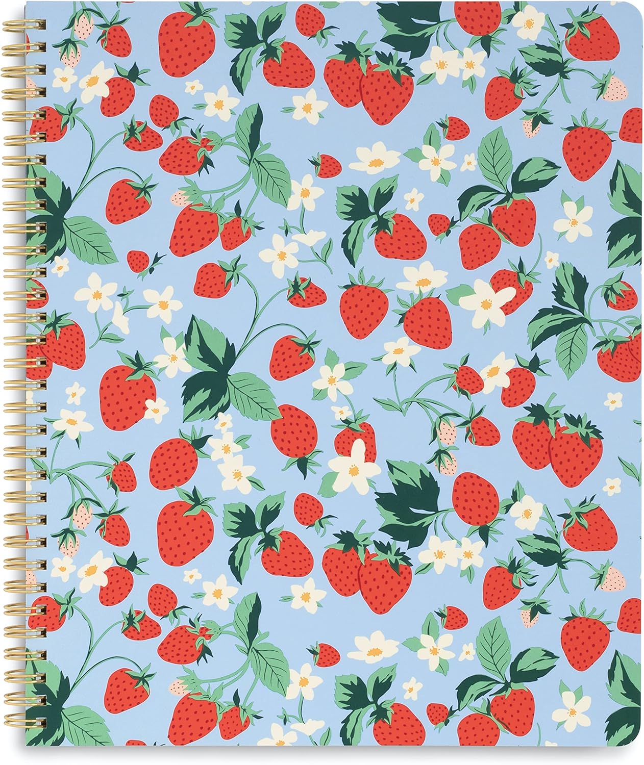 ban.do Floral Rough Draft Large Spiral Notebook, 11" x 9" with Pockets and 160 College Ruled Pages, Strawberry Fields