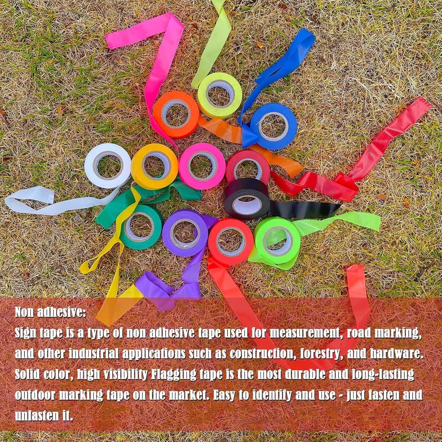 6 Pack Orange Flagging Tape, Non-Adhesive Plastic Ribbon Neon Marking Roll,1inch*600ft, Marking Tape for Tree Marking, Hunting, Boundaries Hazardous Areas,Trail Marking, Workplace Use