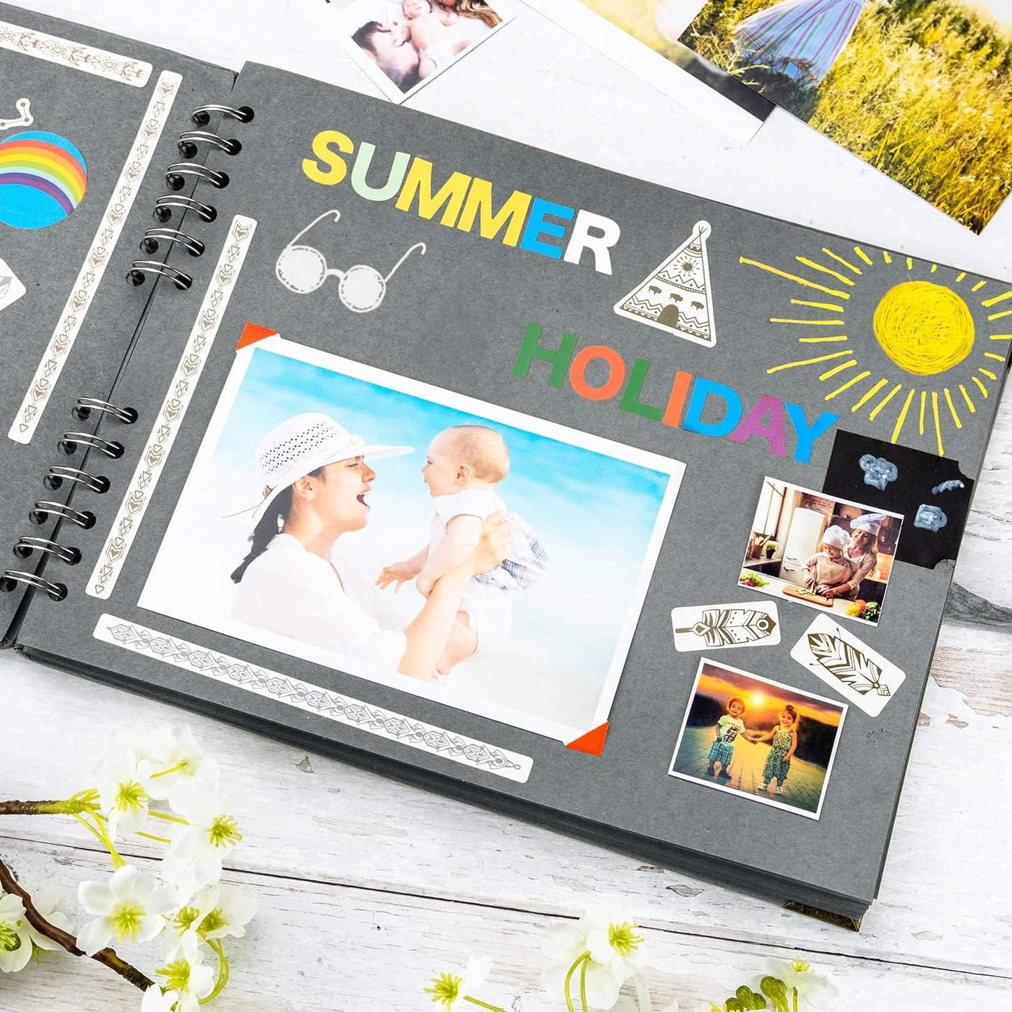 Bstorify Square Scrapbook Photo Albums 50 Pages (11 x 8.5 Inch) Grey Thick Paper, Hardcover, Ribbon Closure - Ideal for Your Scrapbooking Albums, Art & Craft Projects (Grey, 11 x 8.5 Inch)