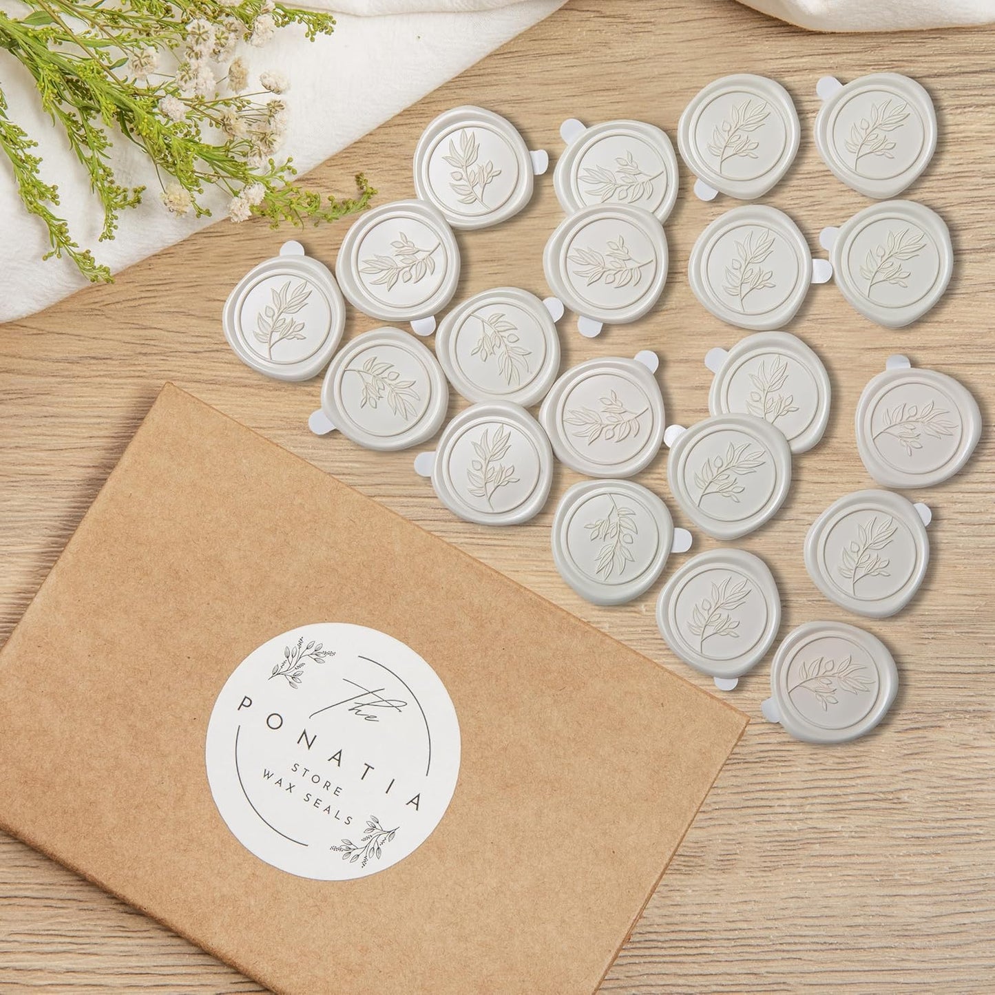 PONATIA Ivory Wax Seal Stickers - Wedding Envelope Seal Stickers, 50 Pcs Self- Adhesive Wax Seals, Perfect for Invitation Cards, Christmas Cards, Gift Wrapping, Party Menu Decor