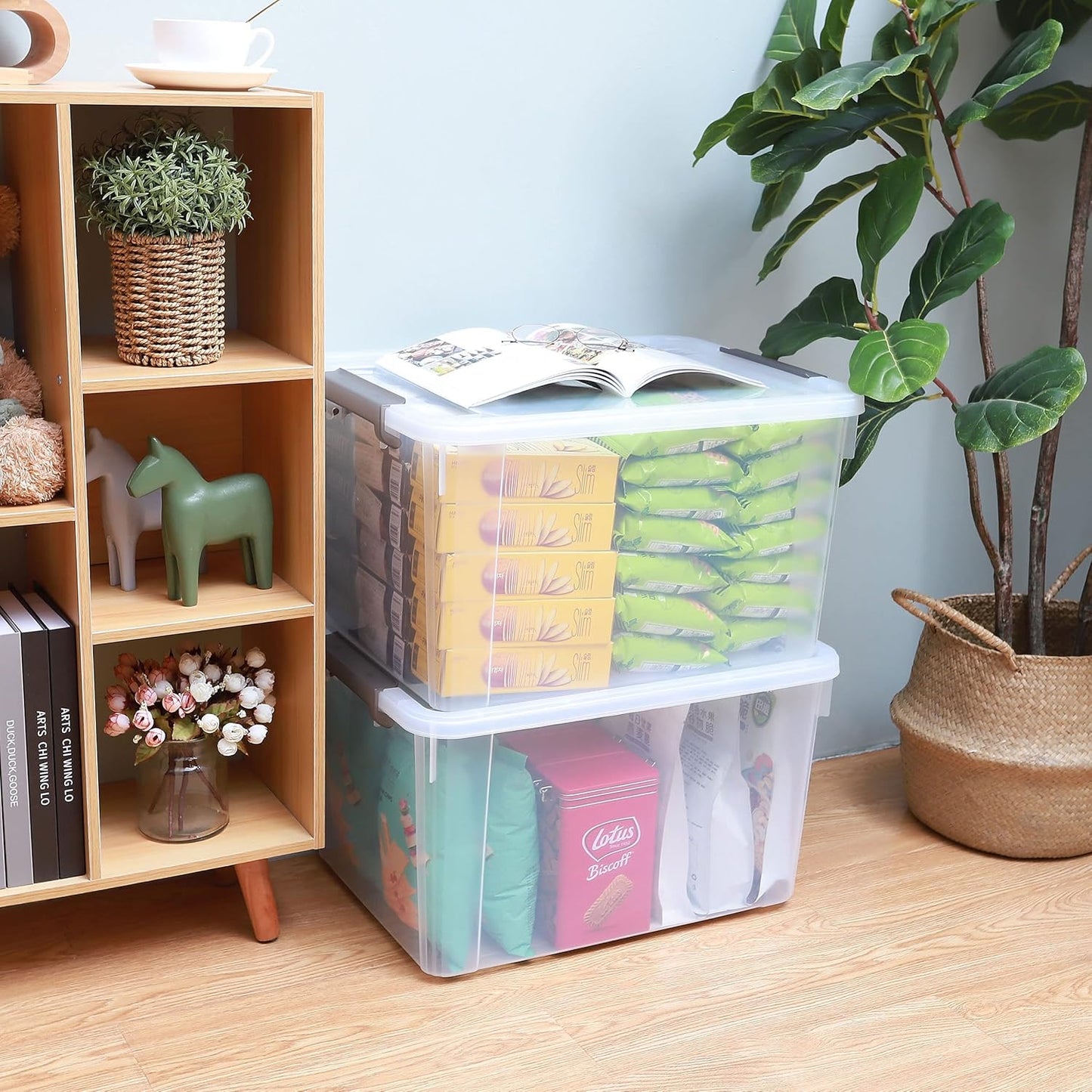 Citylife 6 Packs 58.1 QT Plastic Storage Bins with Lids Large Stackable Storage Containers for Organizing Clear Storage Box for Garage, Closet, Kitchen