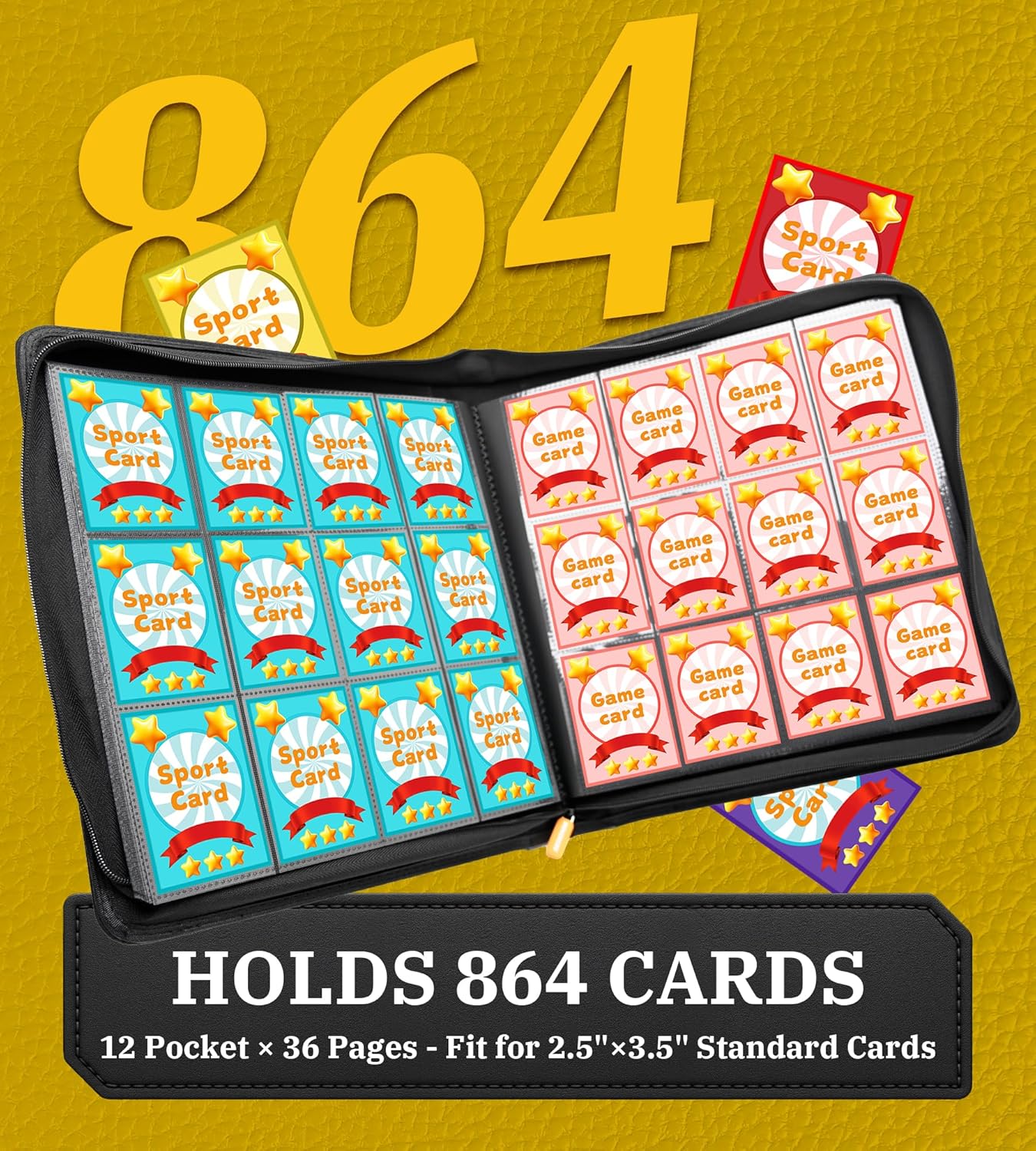 12 Pocket Card Binder, 864 Pockets Side Loading Trading Card Collection Binder, Zipper Ringless Card Holder Album for TCG, Sports, Game Business Cards, Red