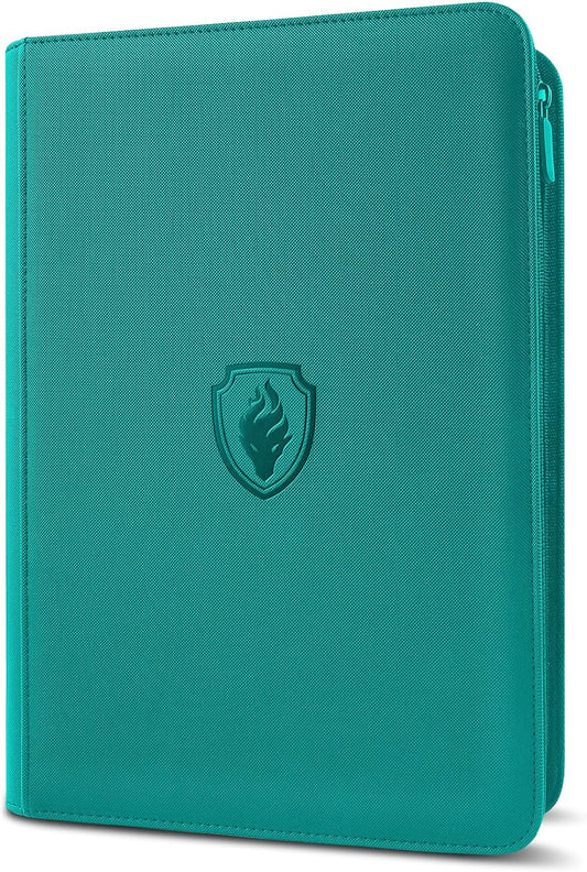 9 Pocket Trading Card Binder -Zipper PU Cover Card Album, Sturdy 360 Loading Holder for MTG, TCG & Sports Cards - Turquoise