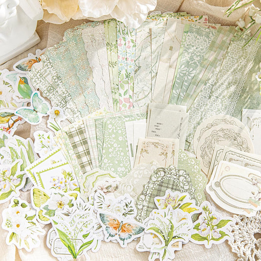 Doraking 100pcs Vintage Floral Scrapbook Paper Journaling Stickers Assorted Set, Material Paper Memo Junk Journal Supplies for Bullet Journaling Retro Crafts Planner Collage Card Album