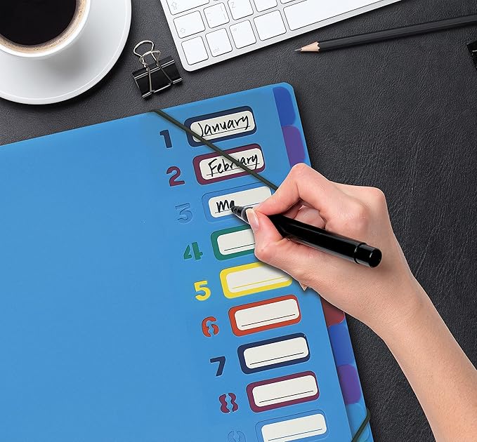 Better Office Products 24 Clear Pocket Expanding File Folder with 12 Colored Tabs, Letter Size, Holds 300 Sheets, Project File Organizer, Numbered Index on Cover,(2 Pack Black & Blue)