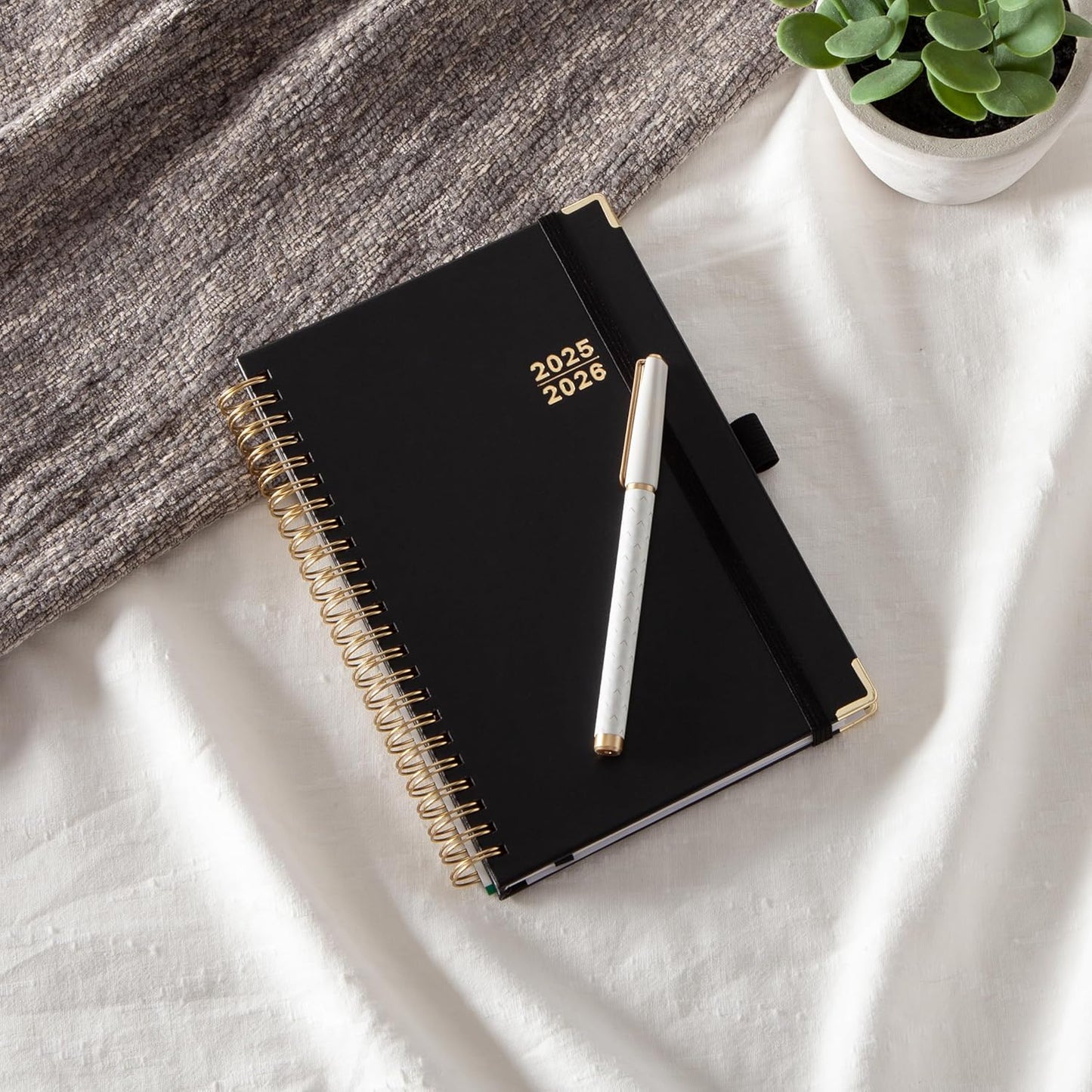 Blue Sky 2025-2026 Academic Year Weekly and Monthly Planner Calendar, July 2025 - June 2026, 12-Month, 5" x 8", Faux Leather Cover, Wirebound, Storage Pocket, Laminated Tabs, Black