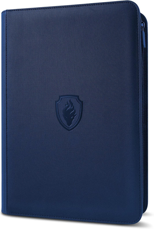 360 9 Pocket Zipper Binder - Premium PU Cover Zip Binder for Trading Cards, MTG, TCG, Sports Cards, Navy Blue