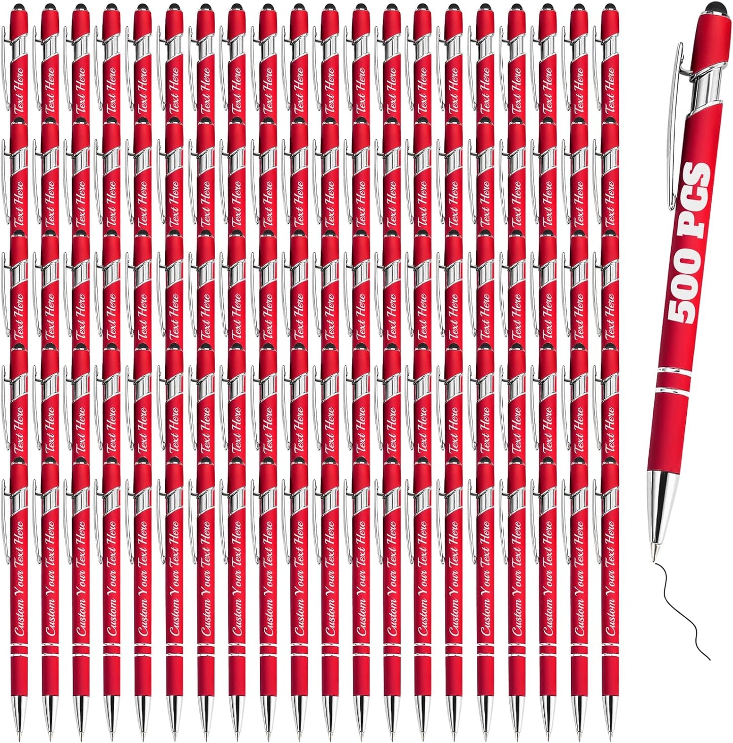 Personalized Pens Bulk 500 with Name Custom Engraving Ballpoint Pens with Stylus Tip Customized Smooth Writing Pens Personalized Gifts for Anniversary Birthday or Graduation(Red,Black Ink)