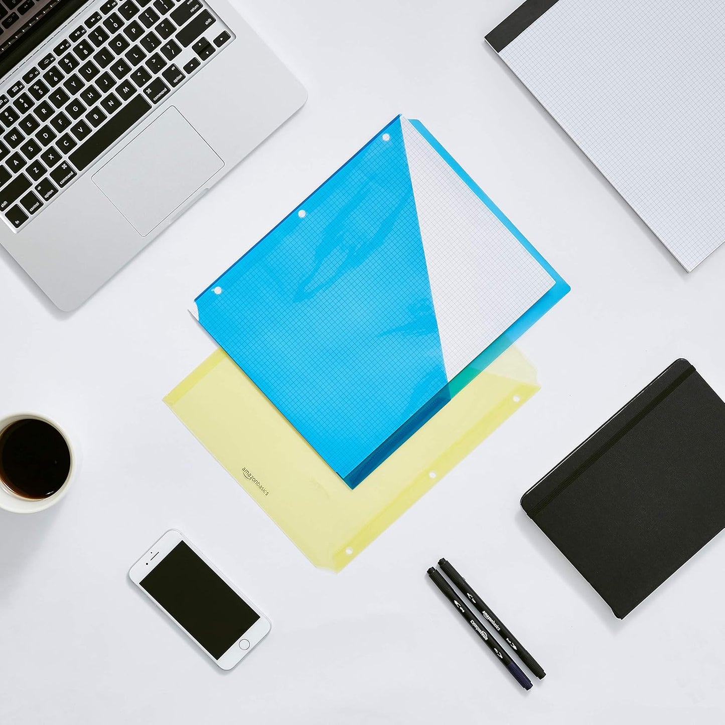 Amazon Basics Binder Organizer Poly Jacket, 3 Hole Punch, Assorted Colors, Pack of 5