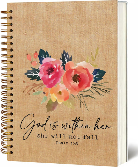 Bible Notebook, A5 Spiral Christian Journal with Floral Pink Butterfly Notebook, Bible Verse-He Restores My Soul, Inspirational Notebooks for Women, Bible Study, Gift for Birthday Christmas, Office Supplies (Brown)