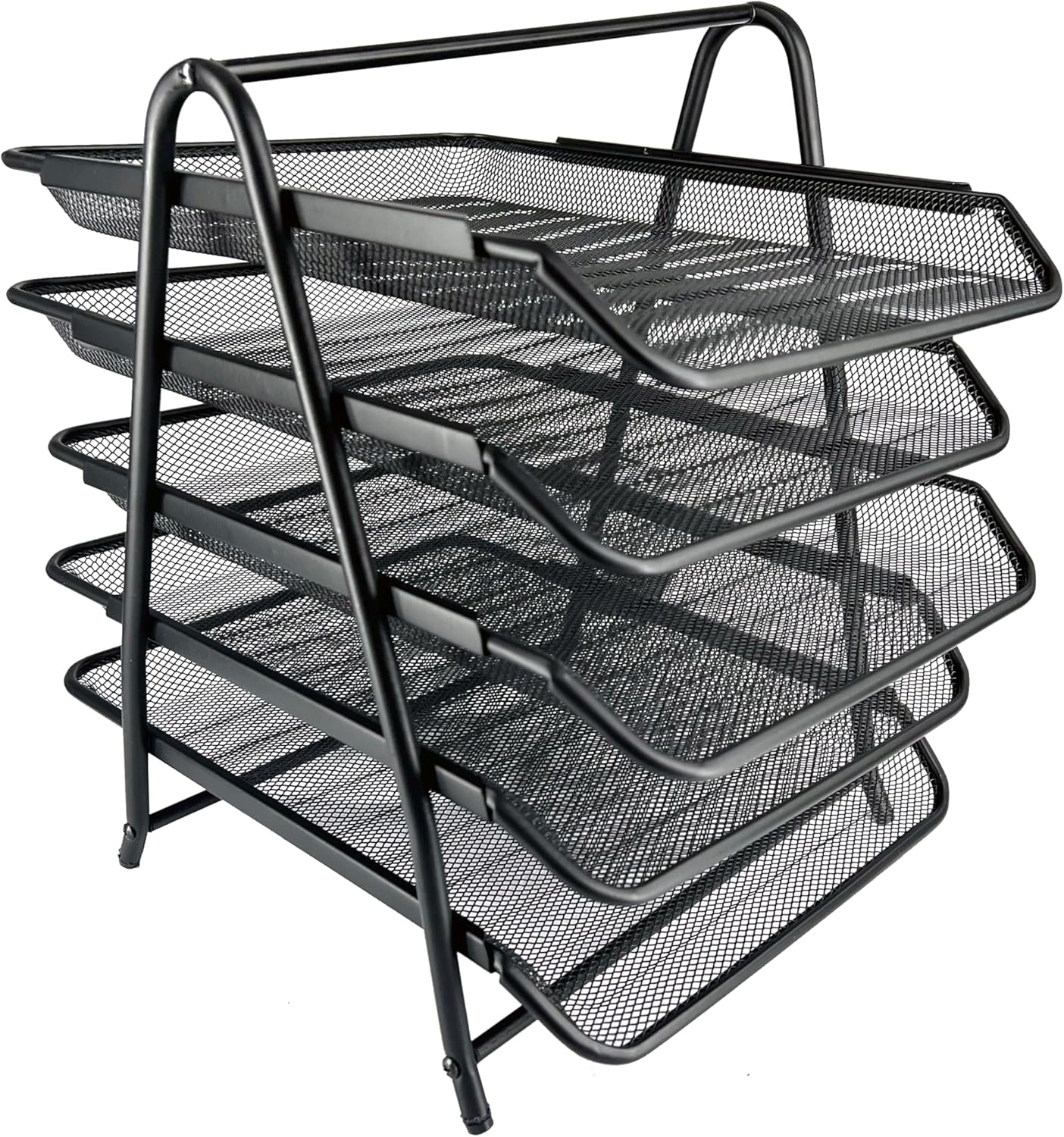 Huron Desktop Horizontal File Binder Organizer Storage Letter Tray, 5 Slot, Black Steel Mesh