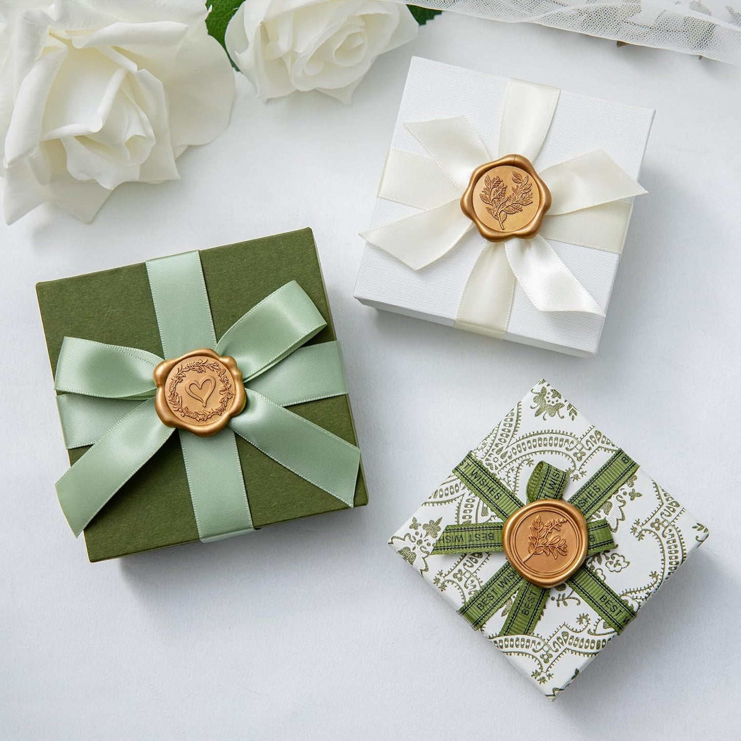 60 Pcs Vintage Gold Wax Seal Stickers Self-Adhesive Envelope Seals Stamp Stickers, Perfect for Wedding Invitations Seating Chart Christmas Gift Wrapping 3 Designs in 1 Pack