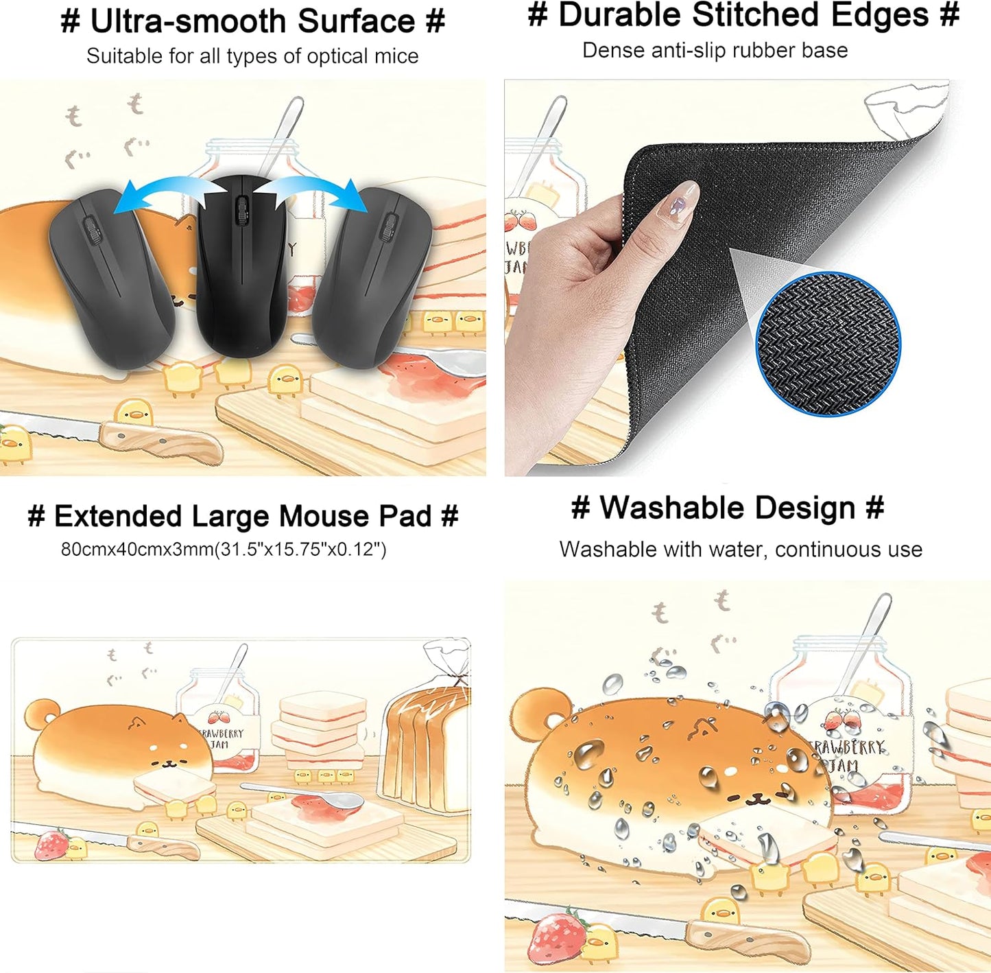 Cute Desk Mat Anime Cartoon Desk Pad Mouse Pad Kawaii Large Yellow Shiba Inu Gaming Mousepad XXL Laptop Keyboard Desktop Writing Pad Stitched Edge Desk Accessories for Girls Students 31.5''X15.7''