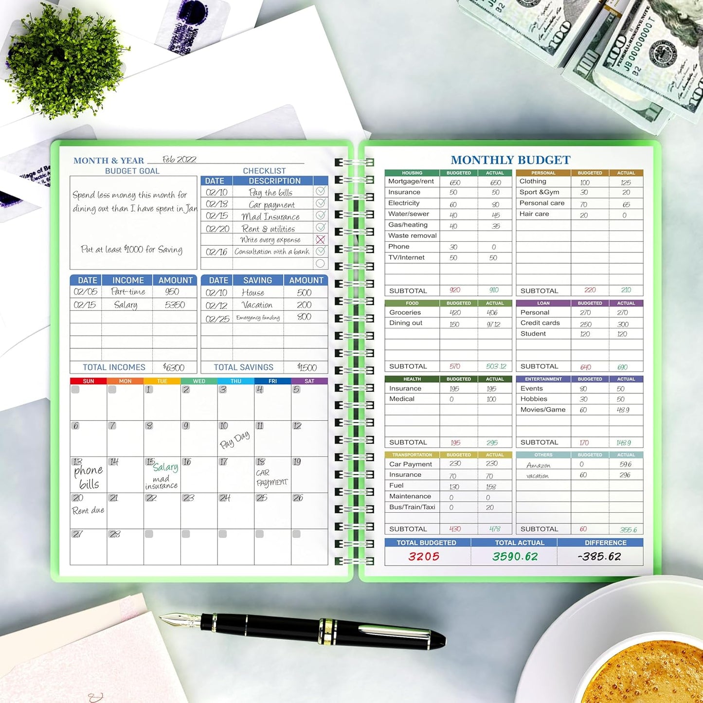 Budget Planner - Monthly Finance Organizer with Expense Tracker Notebook to Manage Your Money Effectively, Undated Finance Planner/Account Book, Start Anytimem,A5(8.6x5.9 inchs),100gsm Paper - Green
