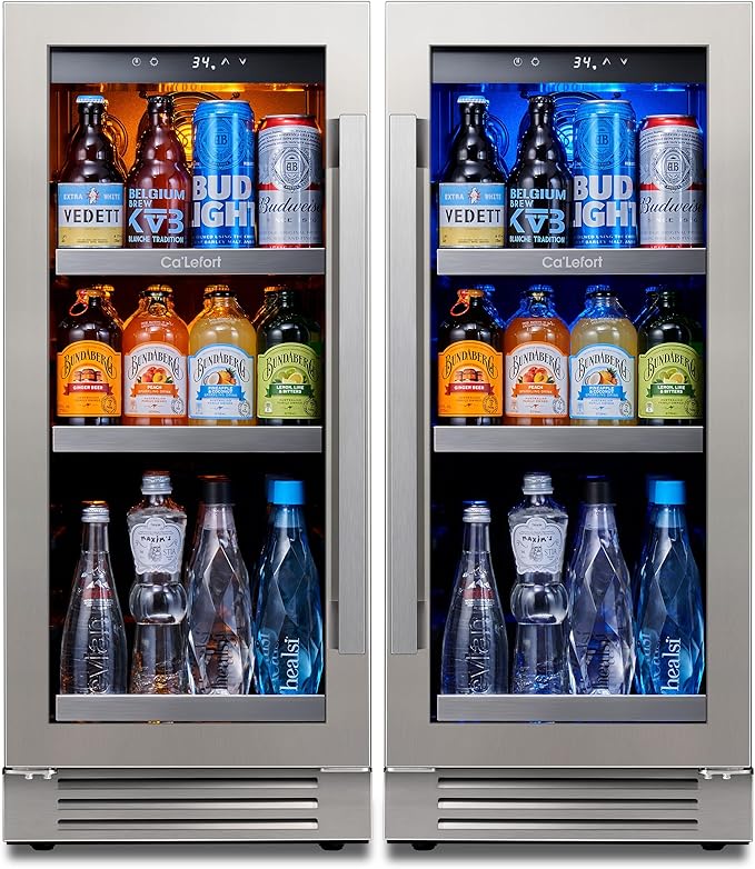 Ca'Lefort Beverage Refrigerator Cooler - 30 Inch 34-54°F Beverage Fridge Glass Door, Drink Fridge Glass Door 3 LED Beverage Cooler Built-in or Freestanding, Perfect for Home/Kitchen(6.0 Cu.ft)