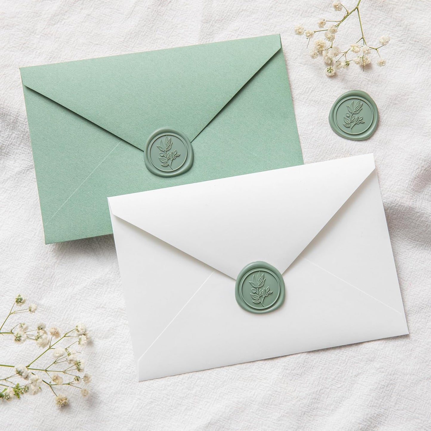 PONATIA Dark Sage Green Wax Seal Stickers - Wedding Seal Stickers, 50 Pcs Self- Adhesive Stickers, Perfect for Invitation Cards, Envelopes, Christmas Cards, Gift Wrapping, Party Menu Décor