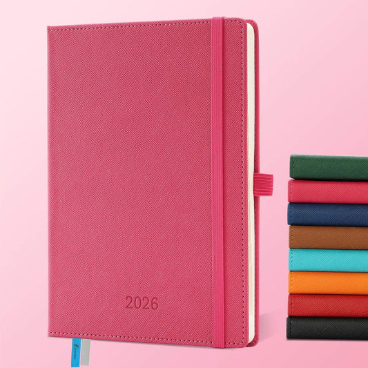 IN-LUXPRO Weekly Monthly 2026 Planner (Jan.26-Dec.26),8.5"x6.5",12 Months Agenda Plan with Month Tabs & Pocket,Expenses/Note Pages, Appointment Book Calendar with Vegan Leather Cover,Rose Red