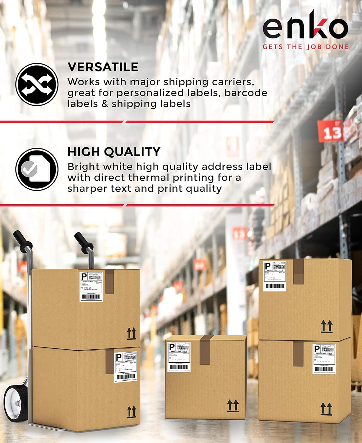 enKo 2 Stacks/4000 Labels 4" x 6" Fanfold Direct Thermal Label Compatible for Rollo Zebra Printer - Shipping Mailing Postage, Perforated, Permanent Adhesive (2 Label/Fold | 2000 Labels/Stack)