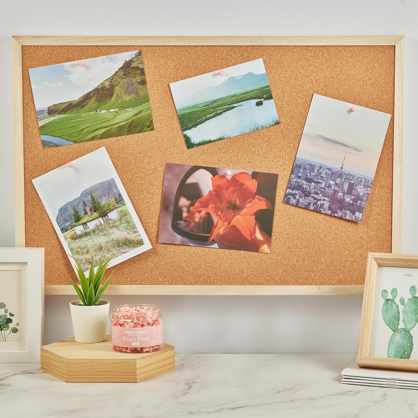 FUDAO FAMILY 300pcs Push Pins for Bulletin Board, Thumb Tacks for Wall Corkboard, Map Pins - Home Office School Craft Projects Plastic Head Steel Push Pin (Pink)