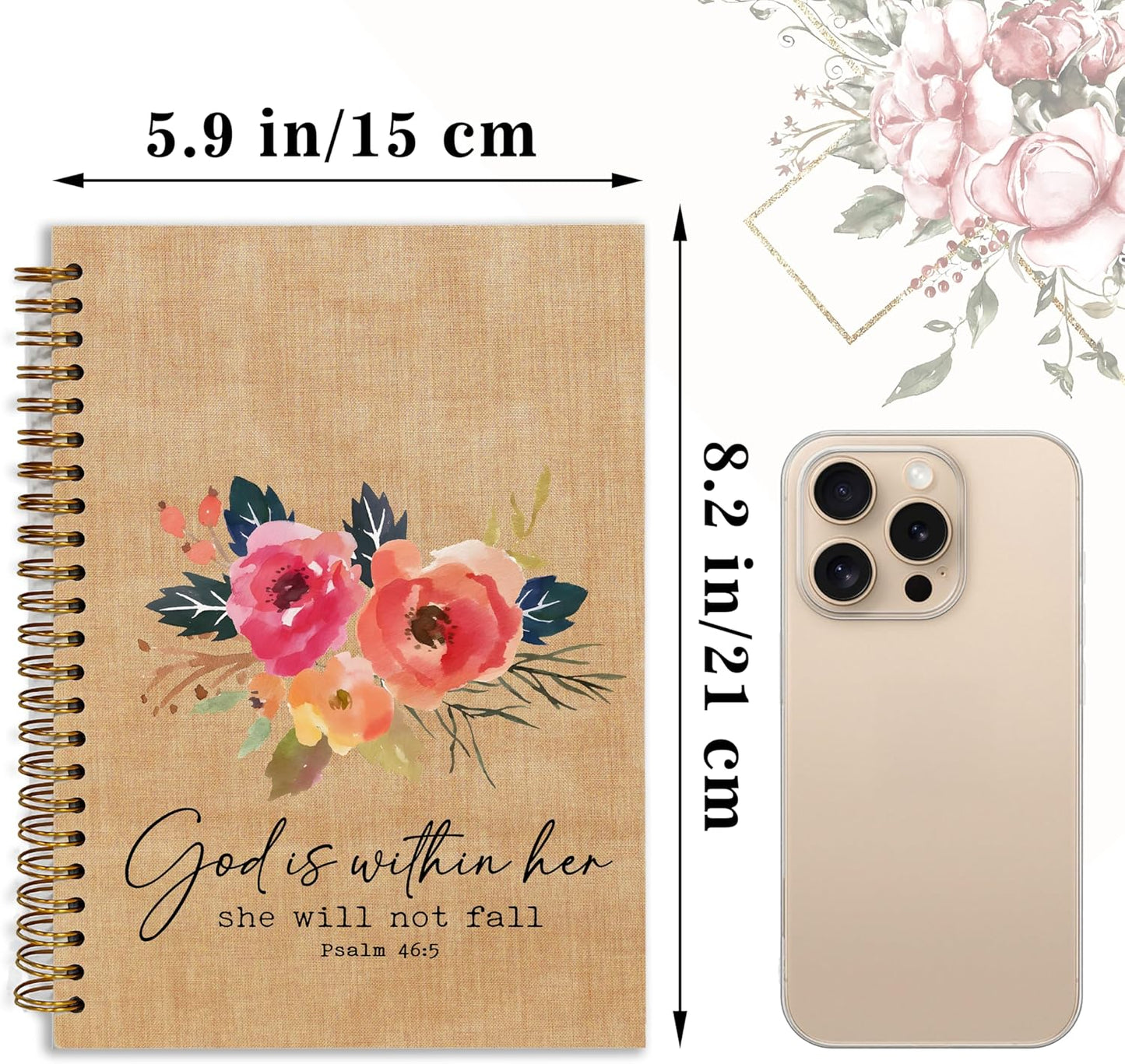 Bible Notebook, A5 Spiral Christian Journal with Floral Pink Butterfly Notebook, Bible Verse-He Restores My Soul, Inspirational Notebooks for Women, Bible Study, Gift for Birthday Christmas, Office Supplies (Brown)