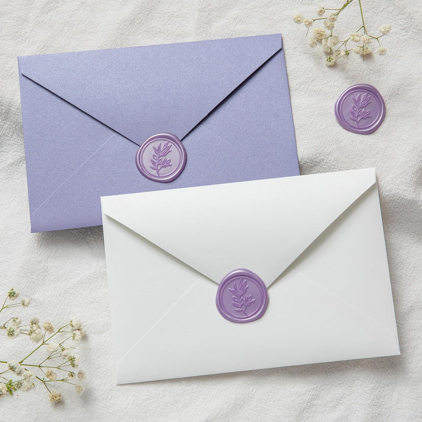 PONATIA Lilac Wax Seal Stickers - 50 Pcs Self- Adhesive Eucalyptus Wedding Seal Stickers, Perfect for Invitation Cards, Envelopes, Christmas Cards, Gift Wrapping, Party Menu Décor