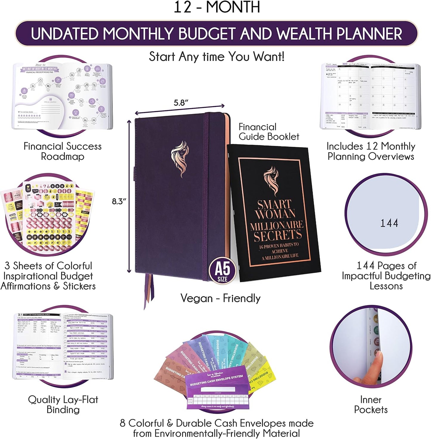 Financial Planner - Monthly Budget Planner with Cash Envelopes & Monthly Bill Organizer | A 12-Month Journey to Financial Freedom | Bill Payment Tracker Organizer, Debt, Expense Tracker & Money Saving