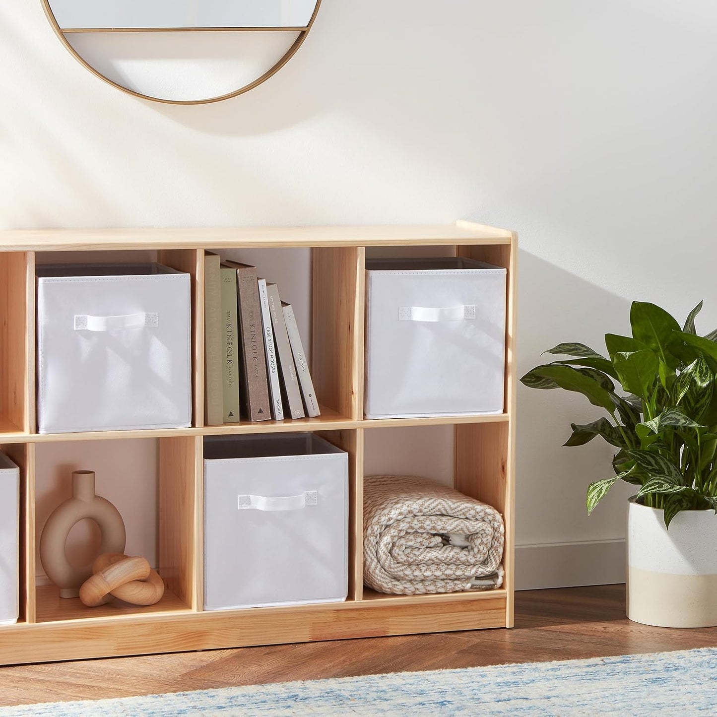 Amazon Basics Cube Organizer Storage Bins Handles, Collapsible Fabric, Pack of 6, 13"x13"x13", White