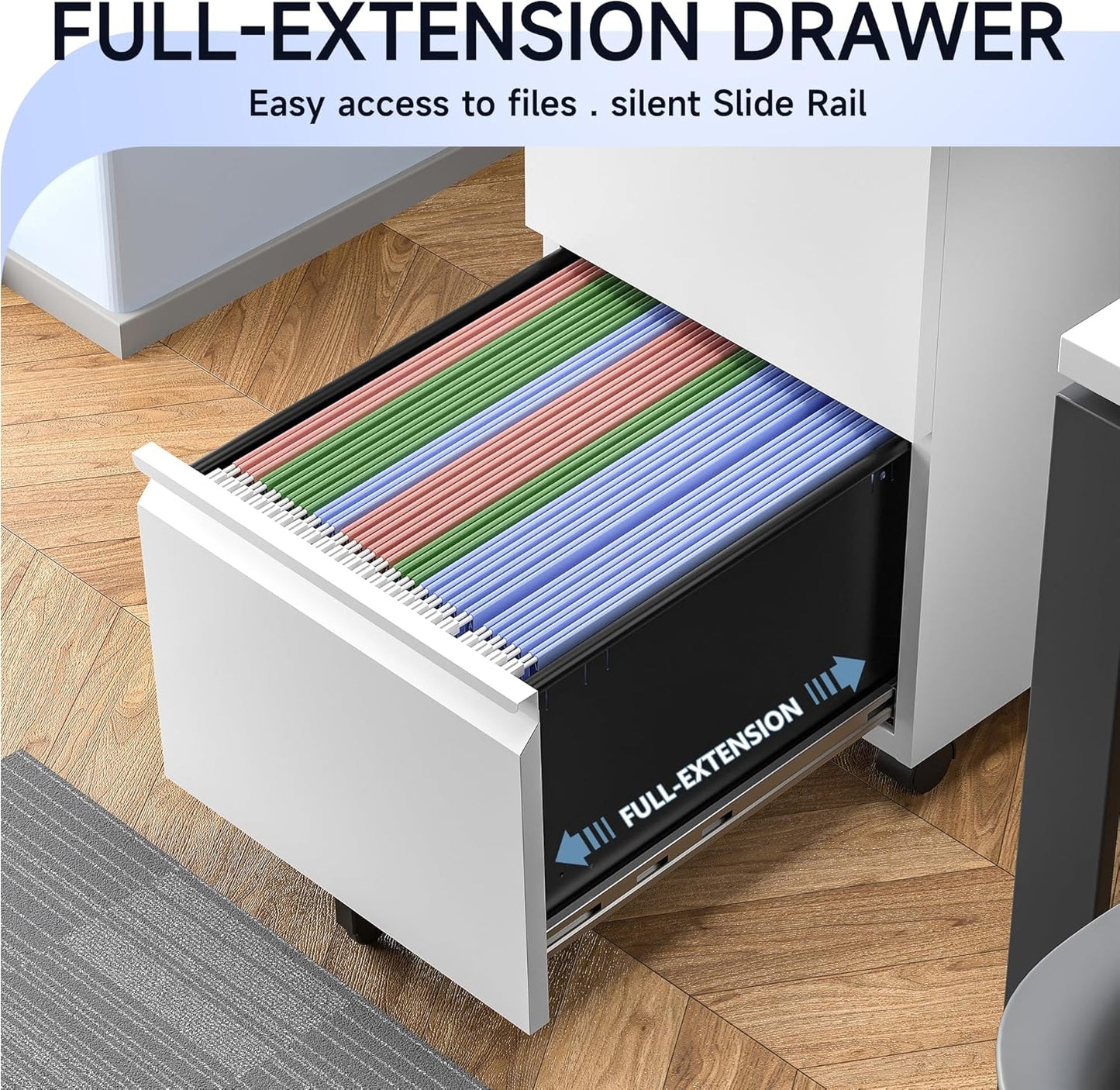 2 Drawer Mobile File Cabinet with Lock for Home Office, Small Rolling Cabinet for Legal/Letter/A4 (White)