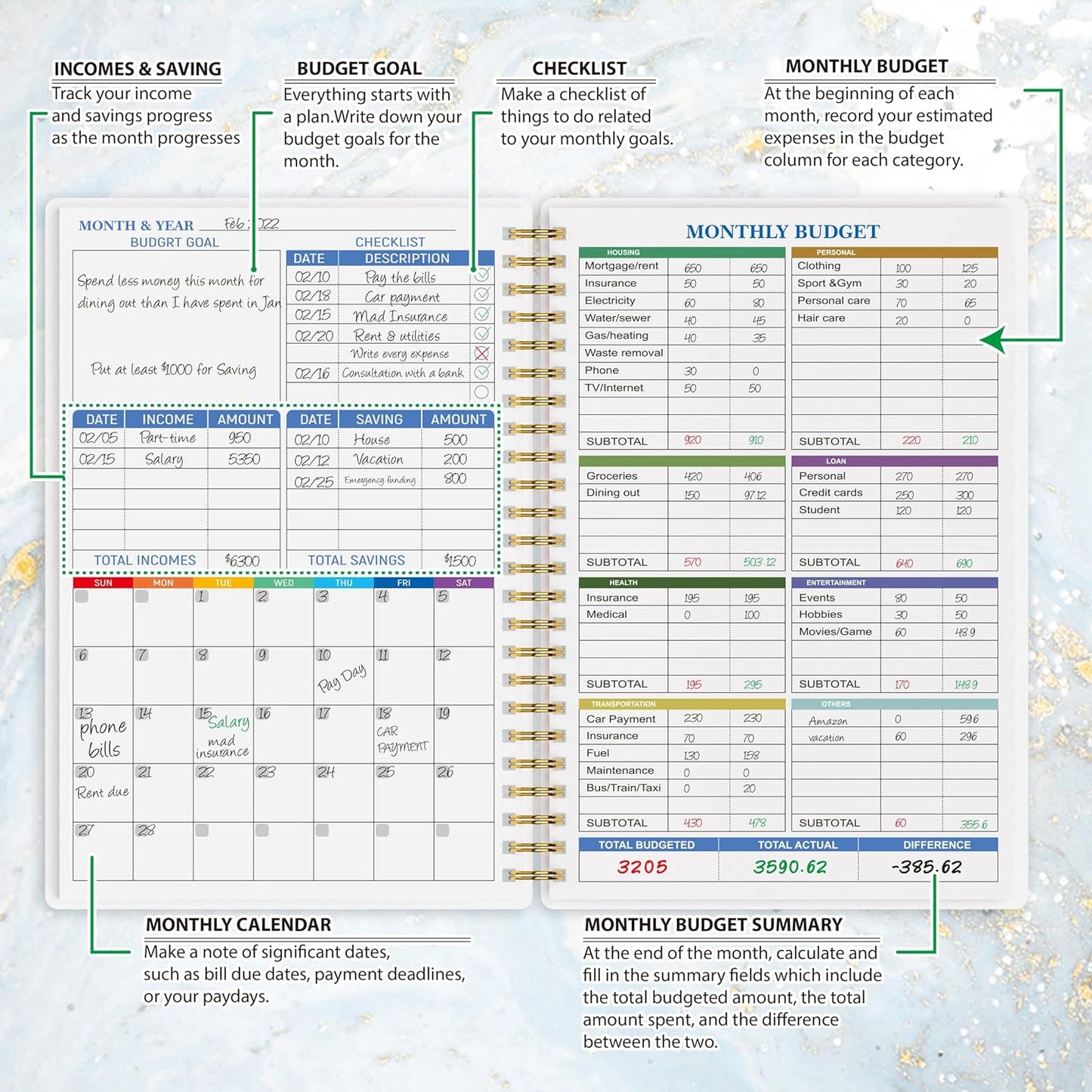 Budget Planner - Monthly Finance Organizer with Expense Tracker Notebook to Manage Your Money Effectively, Undated Finance Planner/Account Book, Start Anytimem,A5(8.6x5.9 inchs),100gsm Paper - Denim