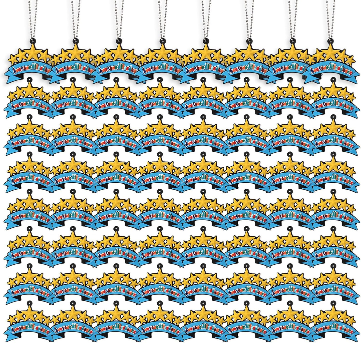 300 Pcs Awesome Attendance Silicone Tags with Chains, Motivational Brag Awards for Students, Classroom Incentives, Teacher Rewards, Reading Competition Prizes, Wearable Encouragement Gifts