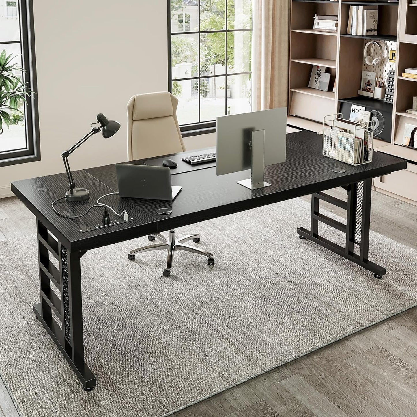 Coleshome 78 Inch Executive Desk with USB Ports, Large Computer Desk with Extra Thick, Long Mordern Office Desk, Workstation Business Furniture for Home Office, Black