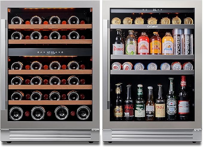Ca'Lefort Wine Beverage Refrigerator Bundle - 48 Inch 34-65°F Drink Fridge Glass Door, 3 LED Dual Zone Wine Fridge Built-in or Freestanding, Holds 180 Cans and 46 Bottles (11.3 Cu.ft)