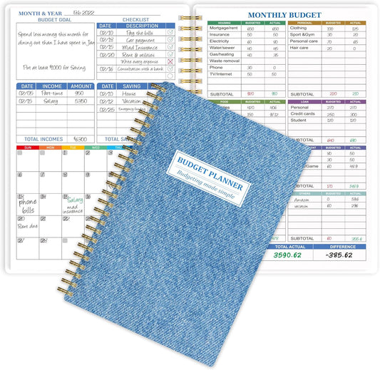 Budget Planner - Monthly Finance Organizer with Expense Tracker Notebook to Manage Your Money Effectively, Undated Finance Planner/Account Book, Start Anytimem,A5(8.6x5.9 inchs),100gsm Paper - Denim