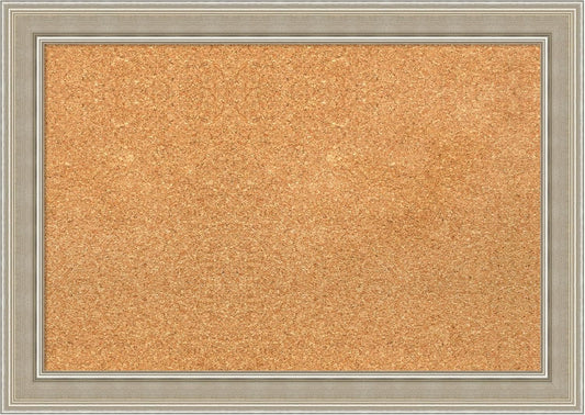 Amanti Art Natural Cork Board for Wall, 20x28 Vision Board with Silver Wood Frame, Medium Corkboard Office Decor for Home Organization, Modern Contemporary Corkboard Pinboard to display items for home