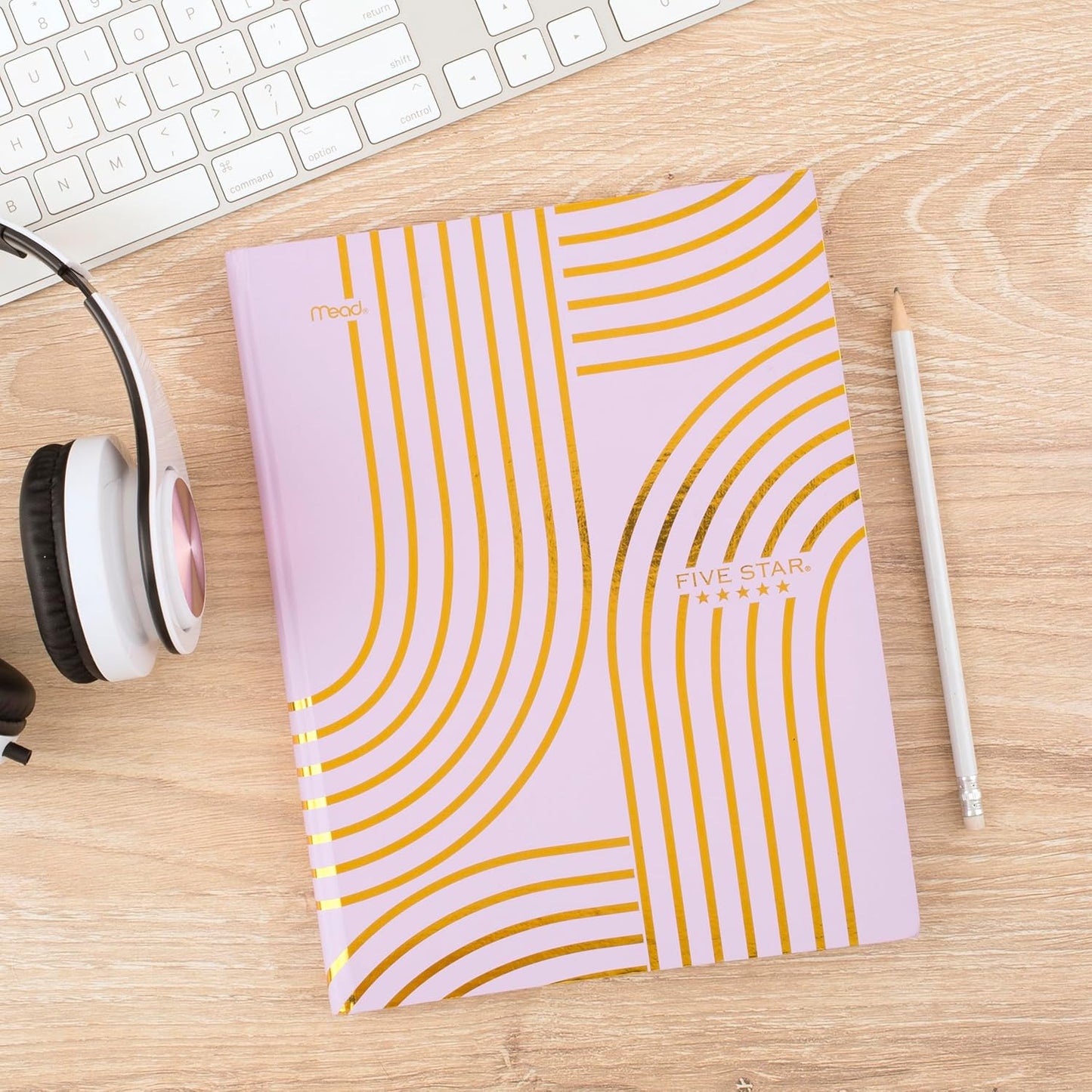 Five Star Composition Book, College Ruled Paper, 7-1/2" x 9-3/4", 80 Sheets, Hardcover, Lilac and Metallic Gold Arches (850111F-AMZ)