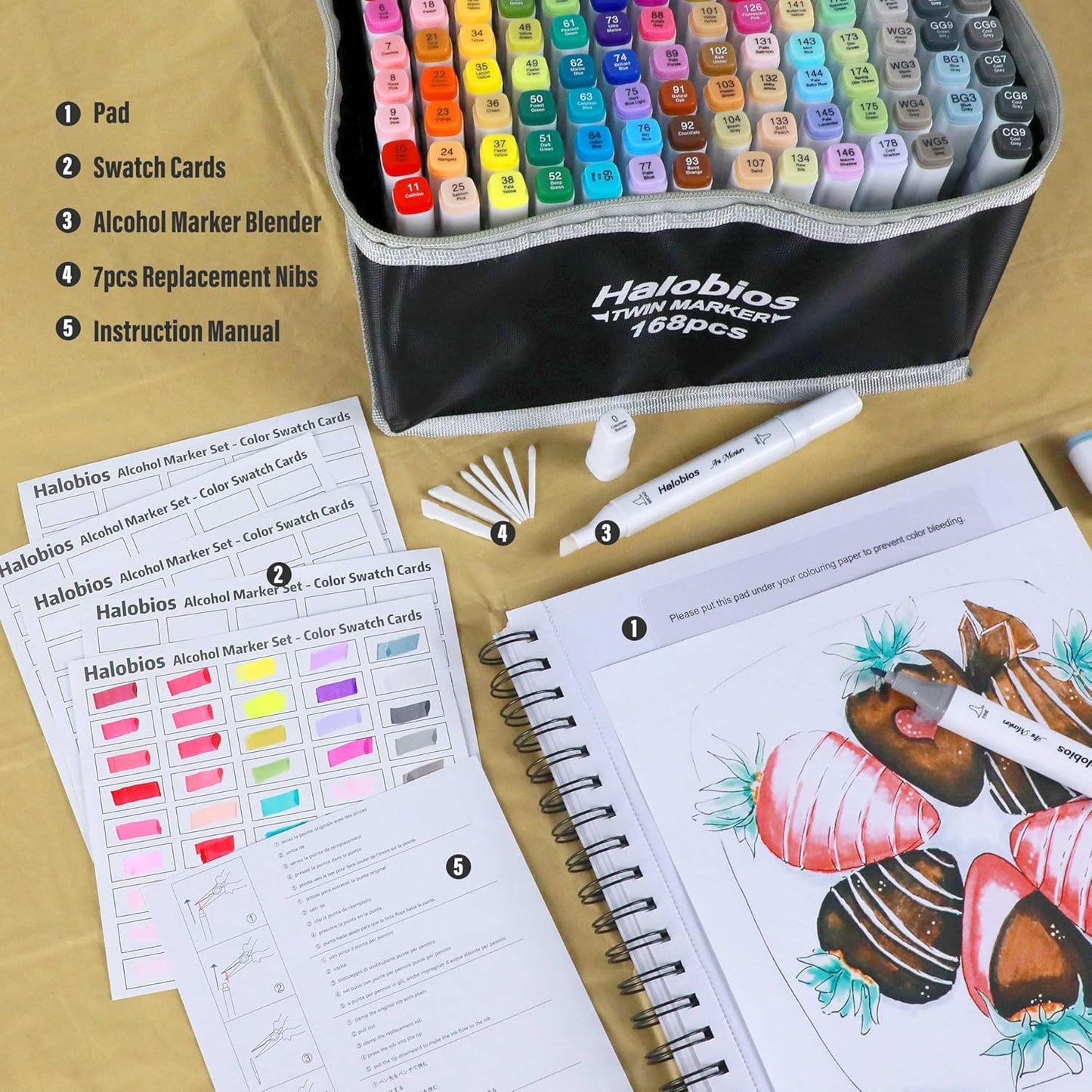 168 Alcohol Markers, Dual Tip Fine & Broad Drawing Markers Alcohol Marker Set with Case, Art Marker for Kids Adults Coloring Artists Drawing Sketching Card Making and Illustration