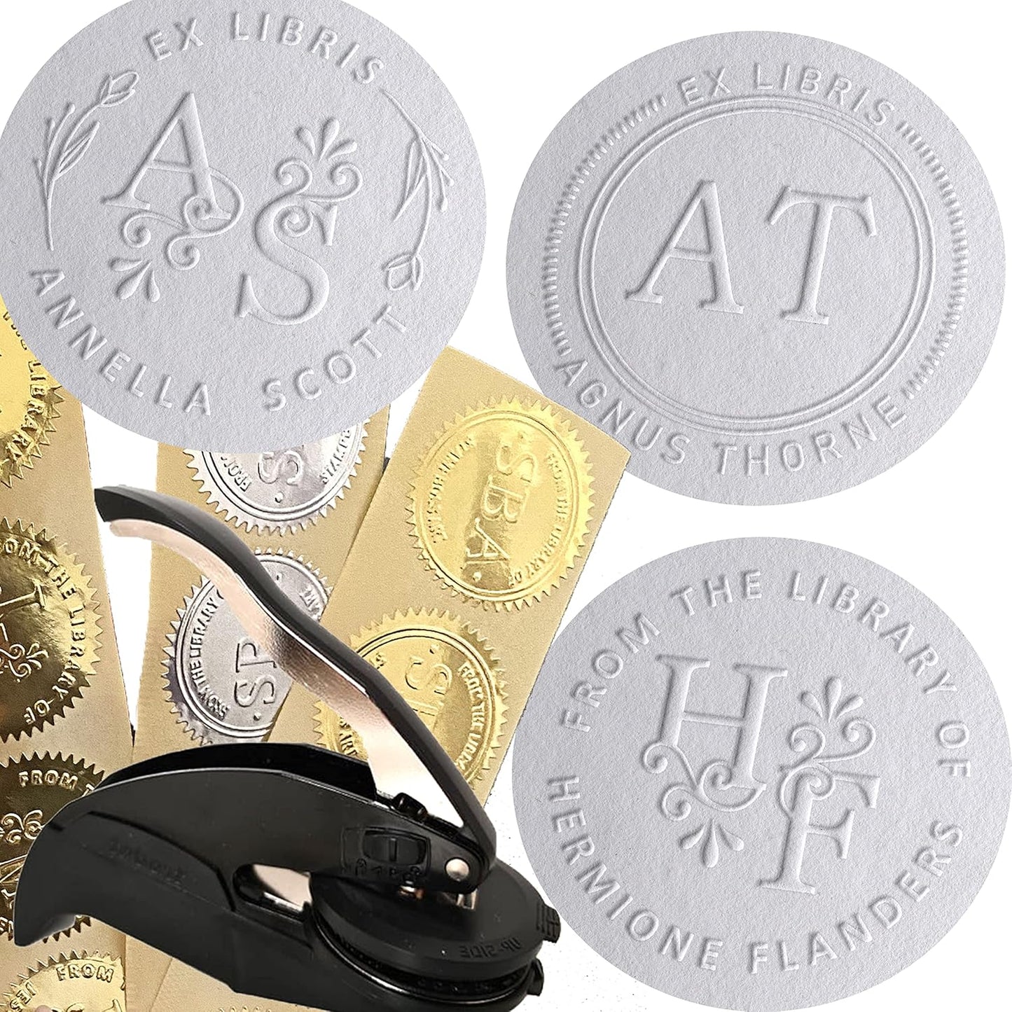 Personal Book Embosser Custom Stamp Seal, from The Library of Gift Ex Libris, Floral and Monogram Designs