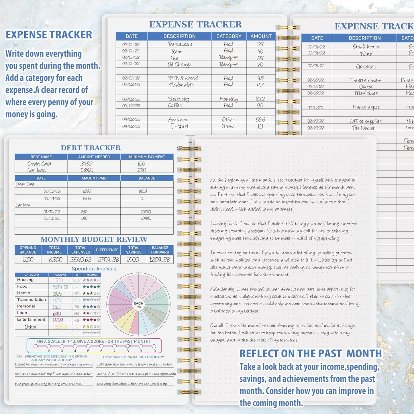Budget Planner - Monthly Finance Organizer with Expense Tracker Notebook to Manage Your Money Effectively, Undated Finance Planner/Account Book, Start Anytimem,A5(8.6x5.9 inchs),100gsm Paper - Water
