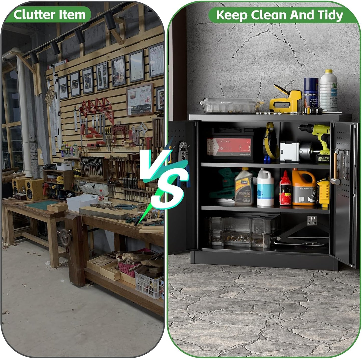 Aobabo 31.5" H Small Garage Storage Cabinet with Pegboard,Lockable File Storage Cabinet with 2 Adjustable Shelves for Garage, Office, School, Assembly Require, Black