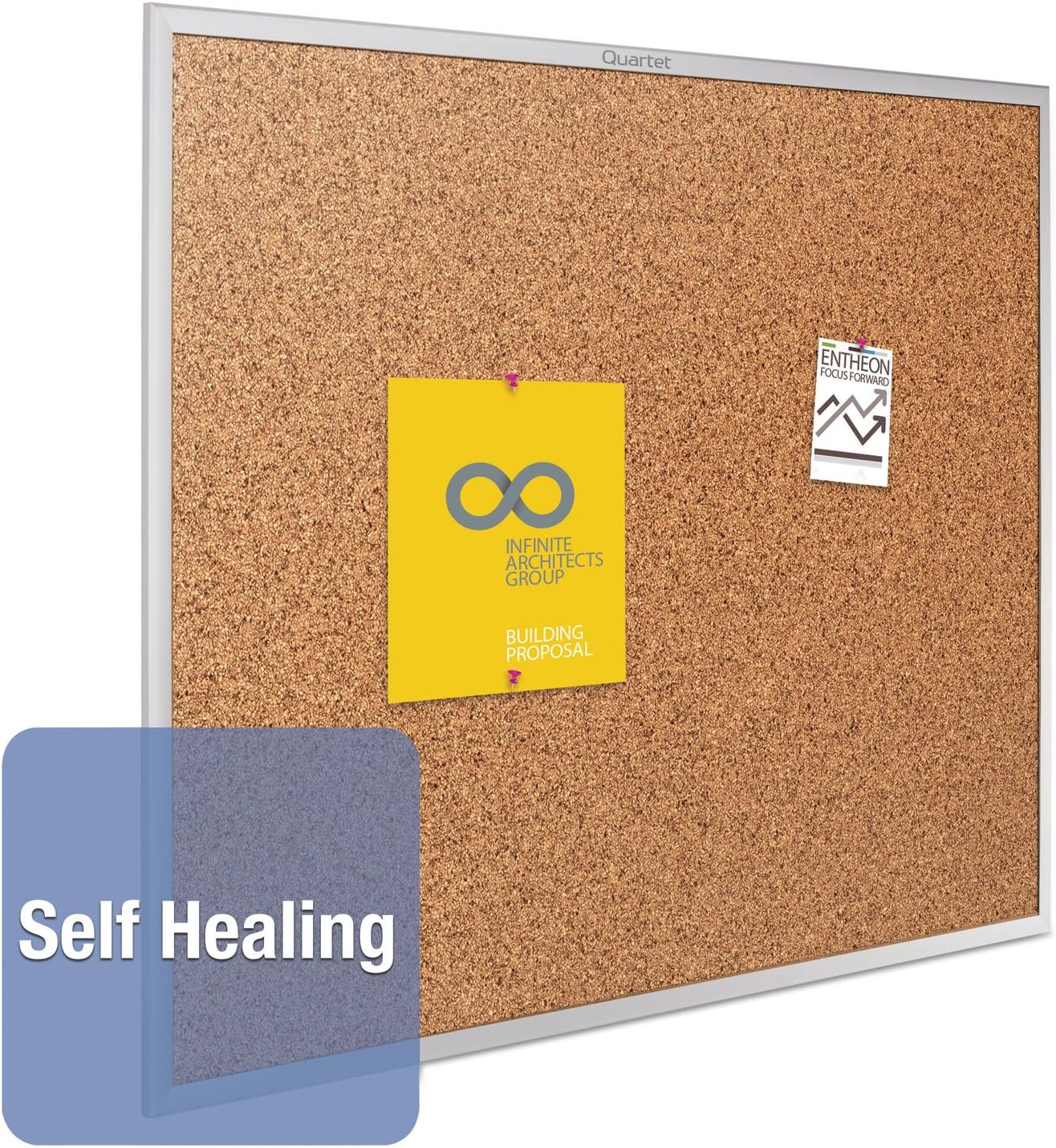 Quartet Cork Board, Bulletin Board, 3' x 2' Corkboard, Aluminum Frame (2303)
