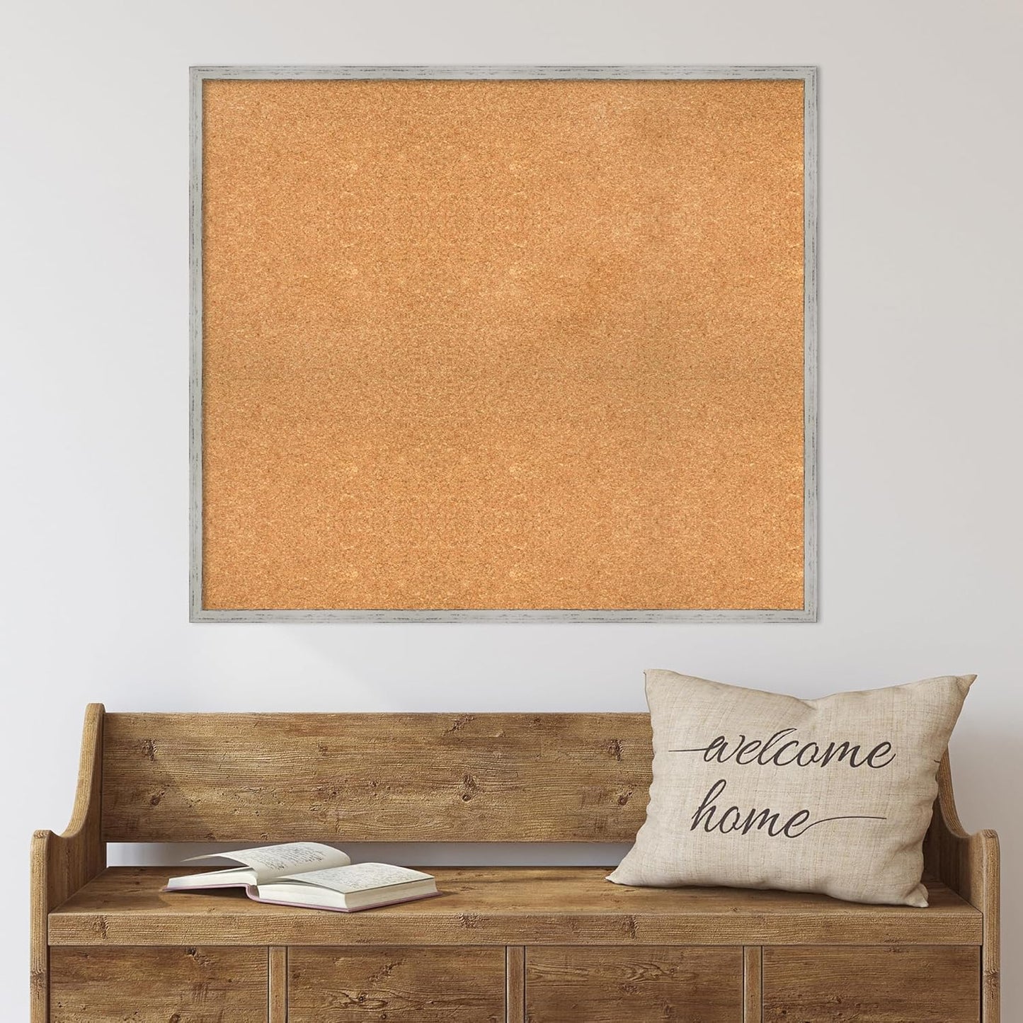 Amanti Art Natural Cork Board for Wall, 31x35 Vision Board with White Frame, Large Corkboard Office Decor for Home Organization, Cottage Corkboard Pinboard to Display Items for Home Organization in