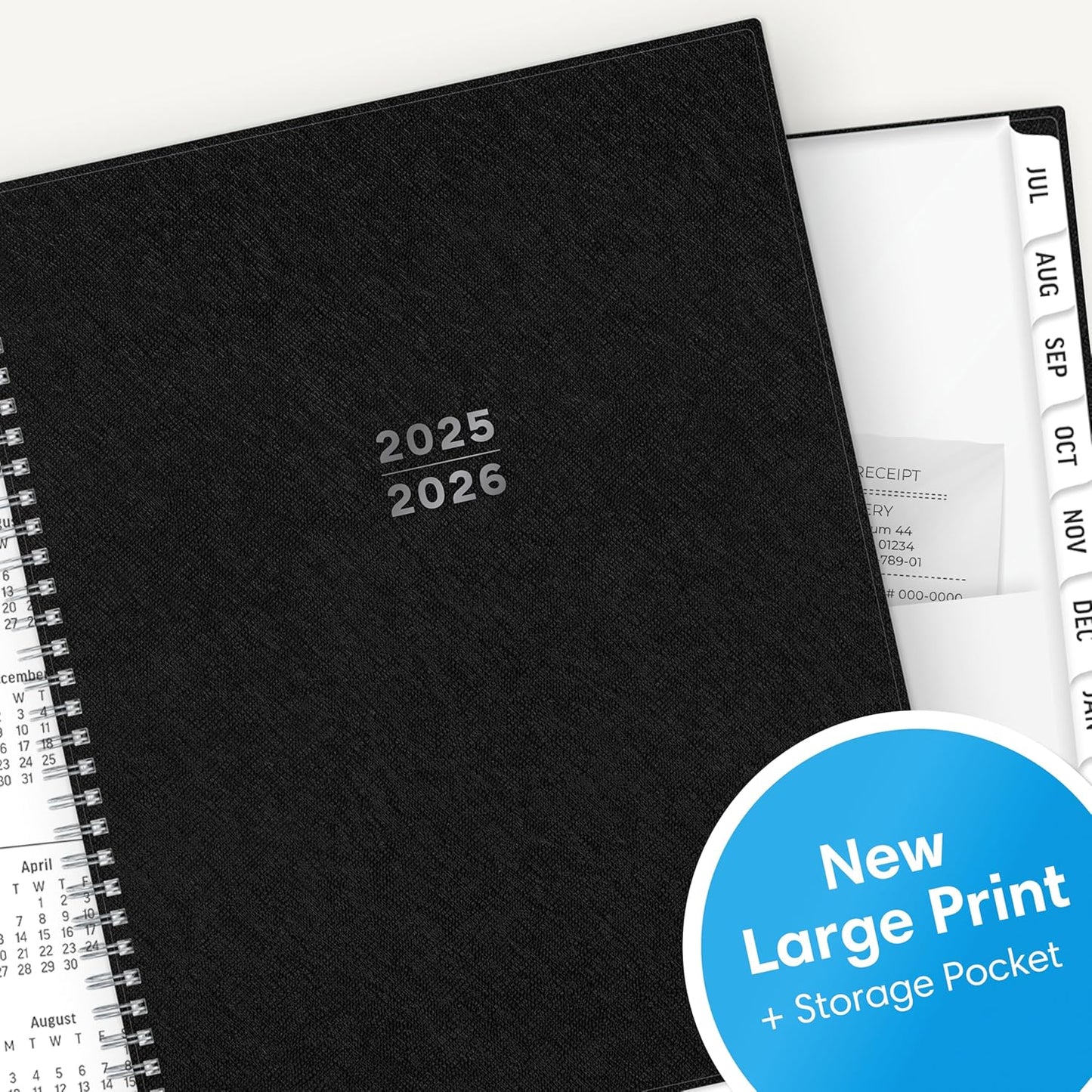 Blue Sky 2025-2026 Academic Year Large Print Weekly and Monthly Planner Calendar, July 2025 - June 2026, 12-Month, 8.5" x 11", Flexible Cover, Wirebound, Storage Pocket, Laminated Tabs, Black