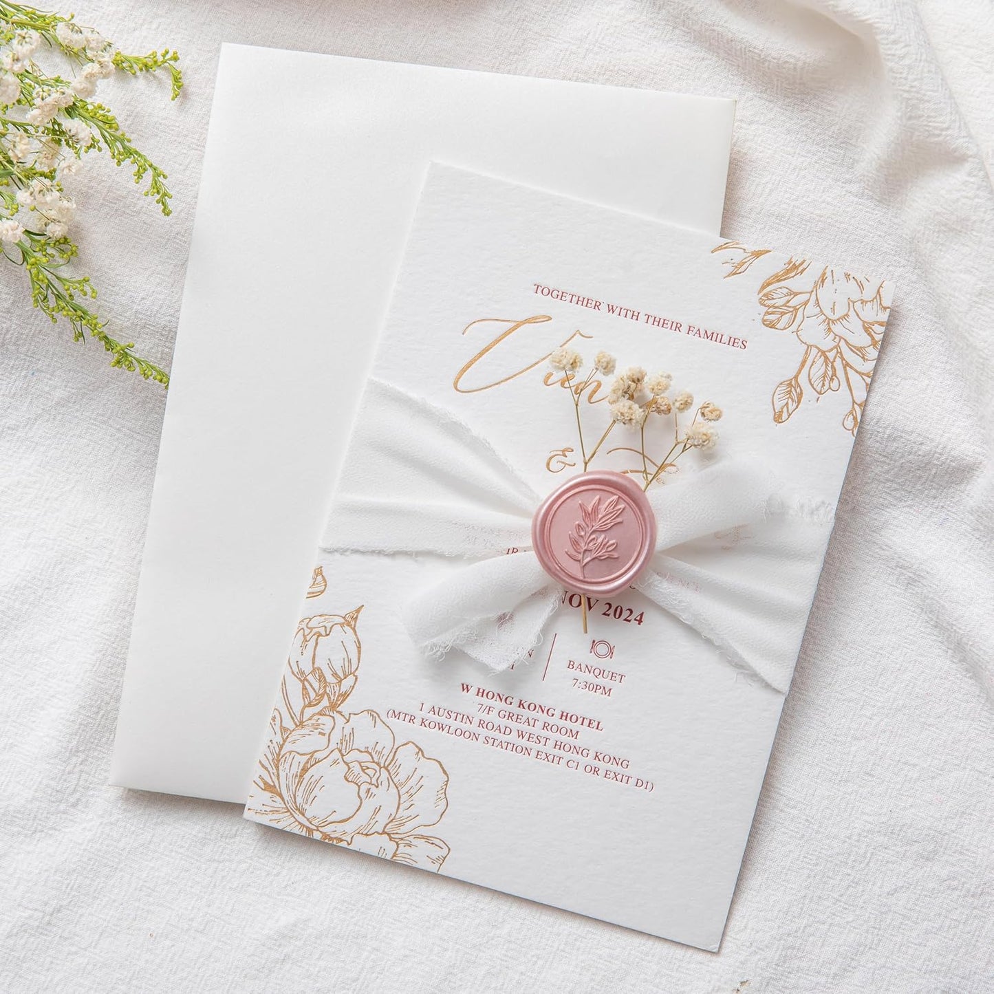 PONATIA Wax Seal Stickers -Rose Gold Wedding Invitation Seal Stickers, 50 Pcs Self- Adhesive Stickers, Perfect for Invitation Cards, Envelopes Christmas Cards, Gift Wrapping, Party Menu Decor