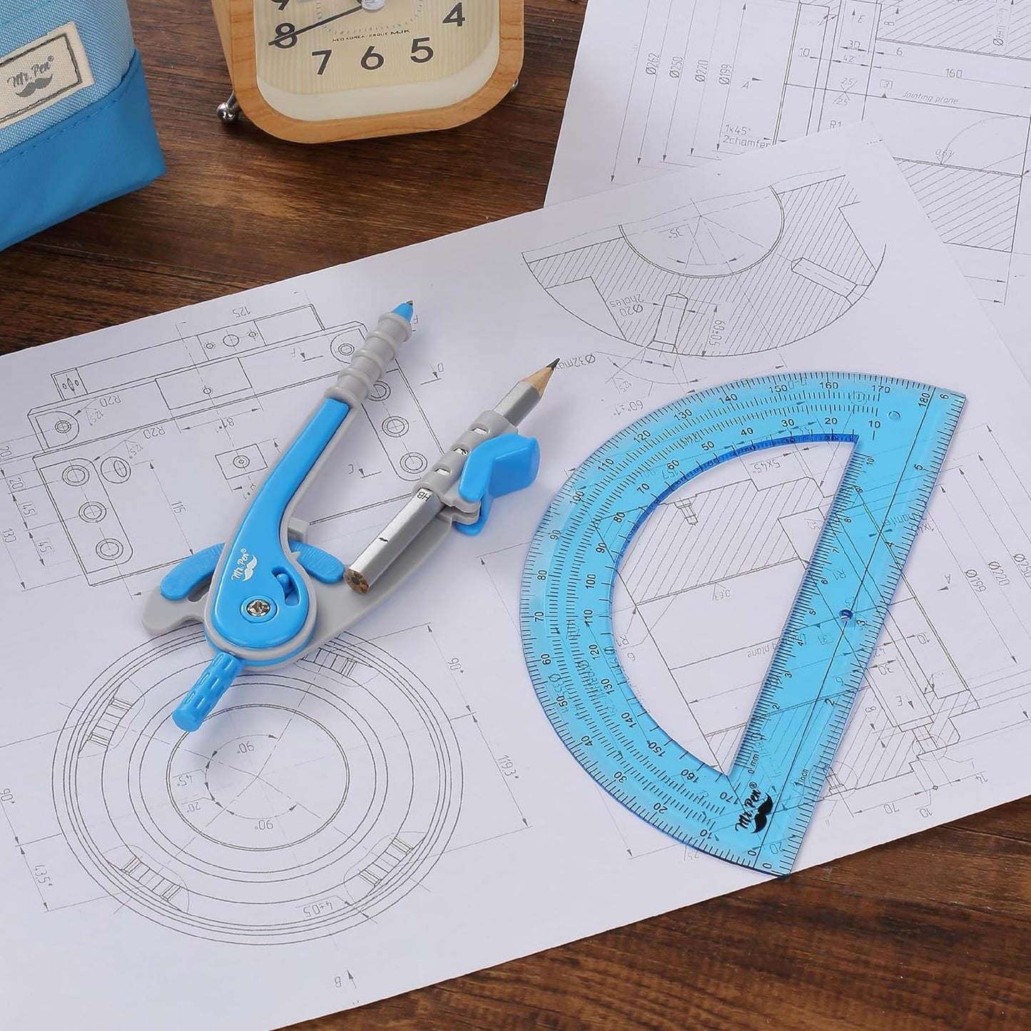 Mr. Pen- Compass and Protractor Set, Blue, Compass Geometry Tool, Protractor and Compass Set, Compass Drawing Tool, Drawing Compass, Protractor Set, Geometry Compass, Back to School Supplies