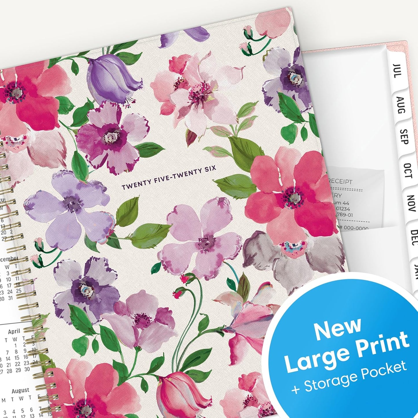 Blue Sky 2025-2026 Large Print Weekly and Monthly Academic Year Planner Calendar, July 2025 - June 2026, 8.5" x 11", Flexible Cover, Wirebound, Storage Pocket, Laminated Tabs, Charlotte